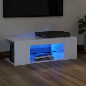 vidaXL Szafka TV z oświetleniem LED, wysoki połysk, biała, 90x39x30 cm 1