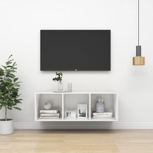 vidaXL Wisząca szafka pod TV, wysoki połysk, biała, 37x37x107 cm 1