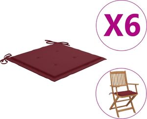 vidaXL Poduszki na krzesła ogrodowe, 6 szt., czerwone wino, 40x40x4cm 1