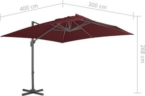 vidaXL Parasol wiszący na aluminiowym słupku, bordowy, 400x300 cm 8