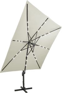 vidaXL Parasol wiszący z lampkami LED i słupkiem, piaskowy, 300 cm 8