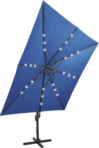 vidaXL Parasol wiszący z lampkami LED i słupkiem, lazurowy, 300 cm 5