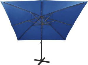 vidaXL Parasol wiszący z lampkami LED i słupkiem, lazurowy, 300 cm 6