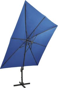 vidaXL Parasol wiszący z lampkami LED i słupkiem, lazurowy, 300 cm 7