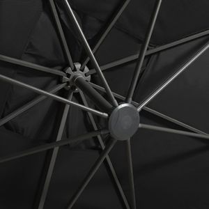 vidaXL Parasol wiszący z lampkami LED i słupkiem, czarny, 300 cm 2