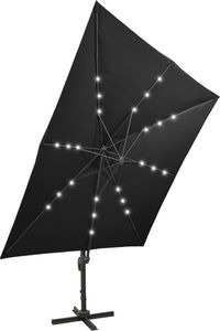 vidaXL Parasol wiszący z lampkami LED i słupkiem, czarny, 300 cm 5