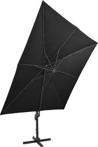 vidaXL Parasol wiszący z lampkami LED i słupkiem, czarny, 300 cm 6