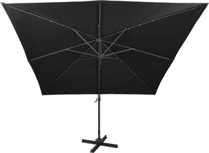 vidaXL Parasol wiszący z lampkami LED i słupkiem, czarny, 300 cm 7