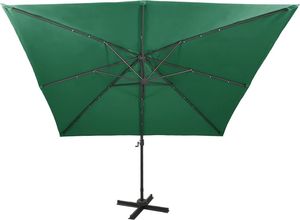 vidaXL Parasol wiszący z lampkami LED i słupkiem, zielony, 300 cm 5