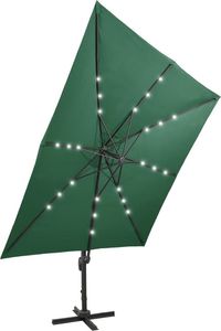 vidaXL Parasol wiszący z lampkami LED i słupkiem, zielony, 300 cm 7