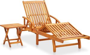 vidaXL Ogrodowy leżak ze stolikiem i poduszką, lite drewno akacjowe 2