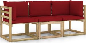 vidaXL Ogrodowa sofa 3-os. z poduszkami w kolorze winnej czerwieni 1