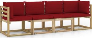 vidaXL Ogrodowa sofa 4-os. z poduszkami w kolorze winnej czerwieni 1