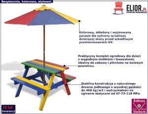 Elior Kolorowy stół piknikowy dla dzieci - Loris 2