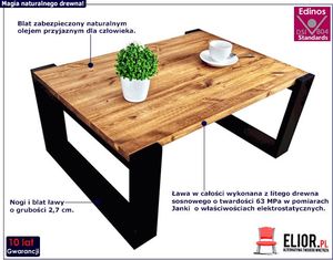 Elior Drewniana ława do salonu w stylu loftowym - Mokka 2