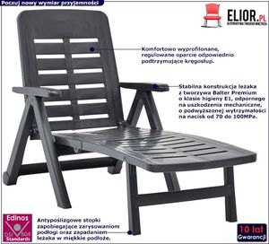 Elior Antracytowy leżak ogrodowy z podłokietnikami - Dantes 2