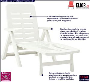 Elior Biały rozkładany leżak ogrodowy - Dantes 2