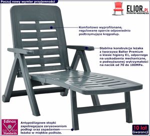 Elior Zielony regulowany leżak ogrodowy z podłokietnikami - Dantes 2
