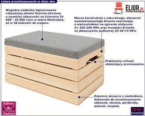 Elior Naturalna sosnowa skrzynia do przechowywania Alva 3X- 38 kolorów 2