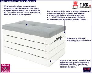 Elior Biała skrzynia z pikowanym siedziskiem Alva 3X- 38 kolorów 2