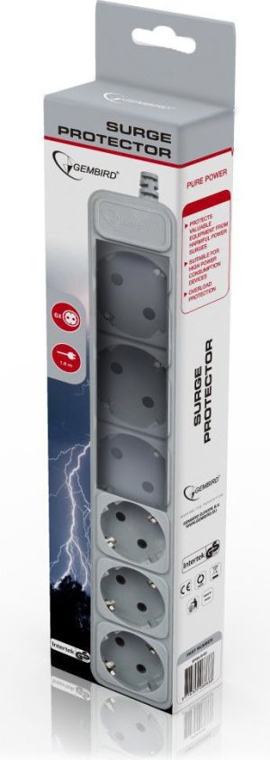 Listwa zasilająca Gembird przeciwprzepięciowa 6 gniazd 1.8 m szara (SPG6-B-6C) 2
