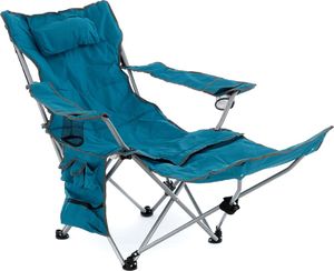 DLGTP Leżak kempingowy do 100 kg krzesło turystyczne niebieskie z podnóżkiem 1