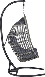 Shumee Fotel wiszący ze stojakiem rattanowy ciemnoszary SESIA 5