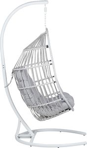 Shumee Fotel wiszący ze stojakiem rattanowy jasnoszary SESIA 5