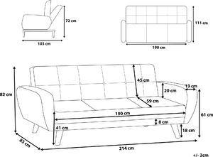 Shumee Sofa rozkładana 3-osobowa szara FLORLI 9