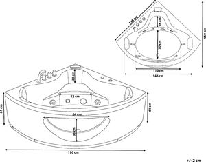 Wanna Shumee Wanna narożna LED z hydromasażem 138 x 138 cm biała TOCOA 9