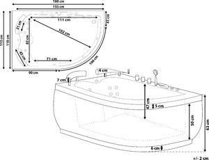 Wanna Shumee Wanna narożna LED prawa z hydromasażem 160 x 113 cm biała PARADISO 9