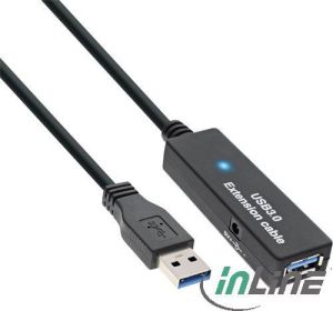 Kabel USB InLine USB-A - USB-A 20 m Czarny (35657) 1