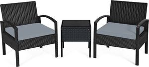 Costway Meble ogrodowe rattanowe zestaw stolik + krzesła (HW63218GR) 1
