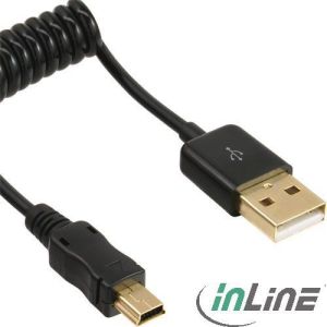 Kabel USB InLine Spiralny USB A/Mini USB 5pin, 2m, Czarny (31820S) 1