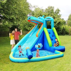 Costway Zjeżdżalnia nadmuchiwana do ogrodu hipopotam 4