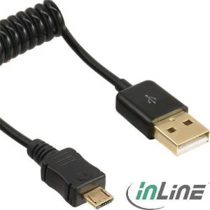 Kabel USB InLine microUSB 3m spiralny, Czarny (31730S) 1