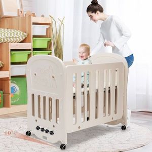 Costway Łóżeczko dziecięce 3w1 kołyska z kółkami 2