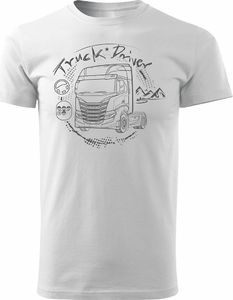 Topslang Koszulka z ciężarówką Iveco prezent dla kierowcy Tira TIR męska biała REGULAR L 1