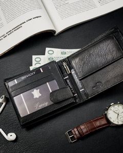 Rovicky Poziomy portfel męski ze schowkiem na suwak, skóra naturalna, RFID Stop Rovicky Nie dotyczy 9