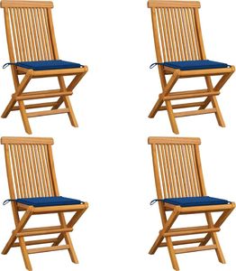 vidaXL Krzesła ogrodowe, kobaltowe poduszki, 4 szt., drewno tekowe 1