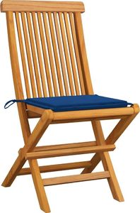 vidaXL Krzesła ogrodowe, kobaltowe poduszki, 4 szt., drewno tekowe 2