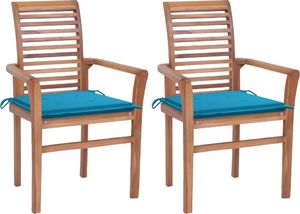 vidaXL Krzesła stołowe, 2 szt., niebieskie poduszki, drewno tekowe 1