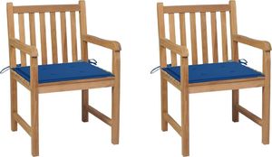 vidaXL Krzesła ogrodowe z kobaltowymi poduszkami, 2 szt., tekowe 1