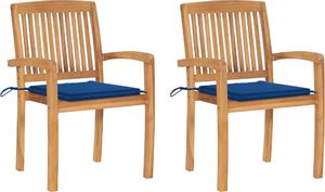 vidaXL Krzesła ogrodowe, 2 szt., kobaltowe poduszki, drewno tekowe 1