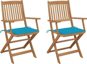 vidaXL Składane krzesła ogrodowe z poduszkami, 2 szt., drewno akacjowe 1
