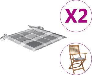 vidaXL Poduszki na krzesła ogrodowe, 2 szt., w szarą kratę, 40x40x4 cm 1