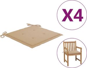 vidaXL Poduszki na krzesła ogrodowe, 4 szt., beżowe, 50x50x4 cm 1
