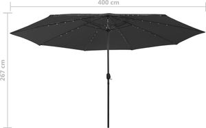 vidaXL Parasol ogrodowy z LED i metalowym słupkiem, 400 cm, czarny 7