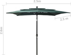 vidaXL 3-poziomowy parasol na aluminiowym słupku, zielony, 2,5x2,5 m 8