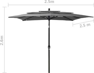 vidaXL 3-poziomowy parasol na aluminiowym słupku, antracyt, 2,5x2,5 m 8